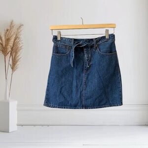 Madewell Rigid Denim Straight Mini‎ Skirt Belted Womens Size 25 Medium Wash